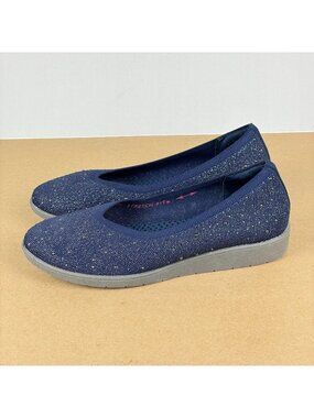 Skechers Cleo Sparkle Wedge Comfort Shoes Womens 9 Navy Blue Embellished